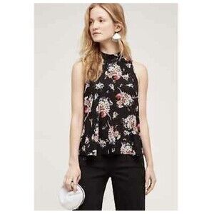 ⭐️ Anthropologie Maeve SILK Floral Halter Top Black Formal Casual Blouse